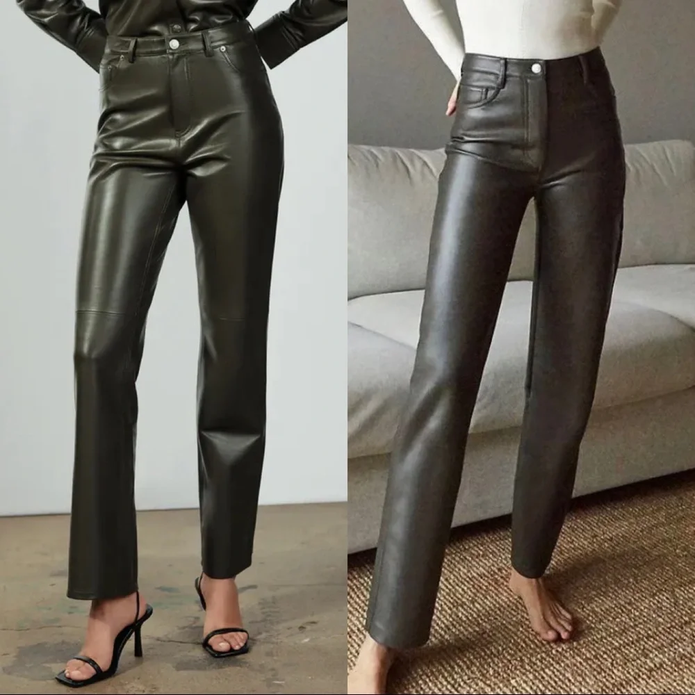 Zara genuine leather straight leg pants limited edition blogger aritzia melina - Picture 12 of 13